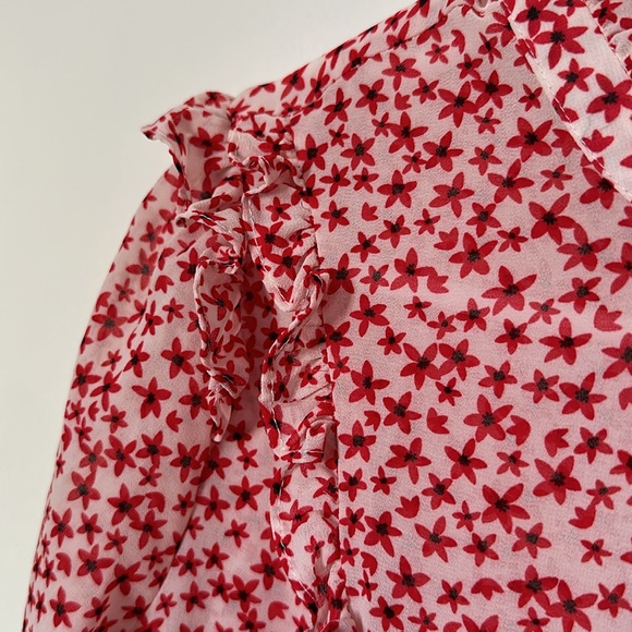 Dynamite White and Red Floral Blouse with ruffles - Picture 3 of 8
